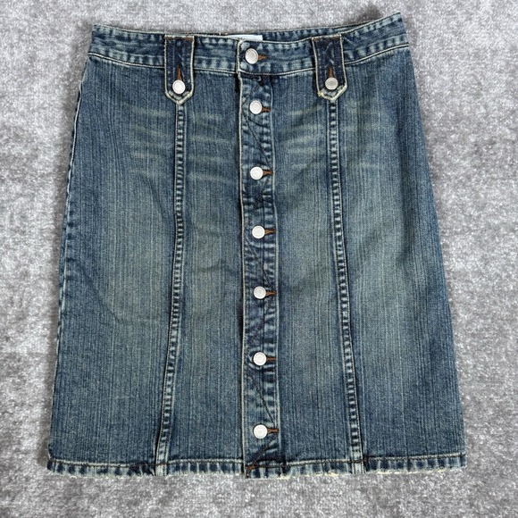 Vintage Y2K Armani Exchange Denim Skirt Women's 4 Blue Button Front Pocket Flaps - Picture 1 of 6